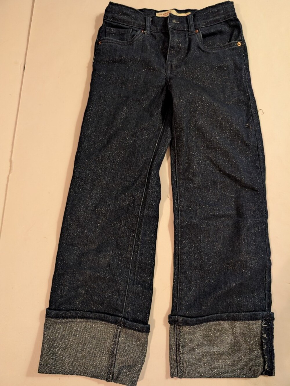 Girls Levi's Sparkle Dark Blue Wide-Leg Jeans Sz 7Reg